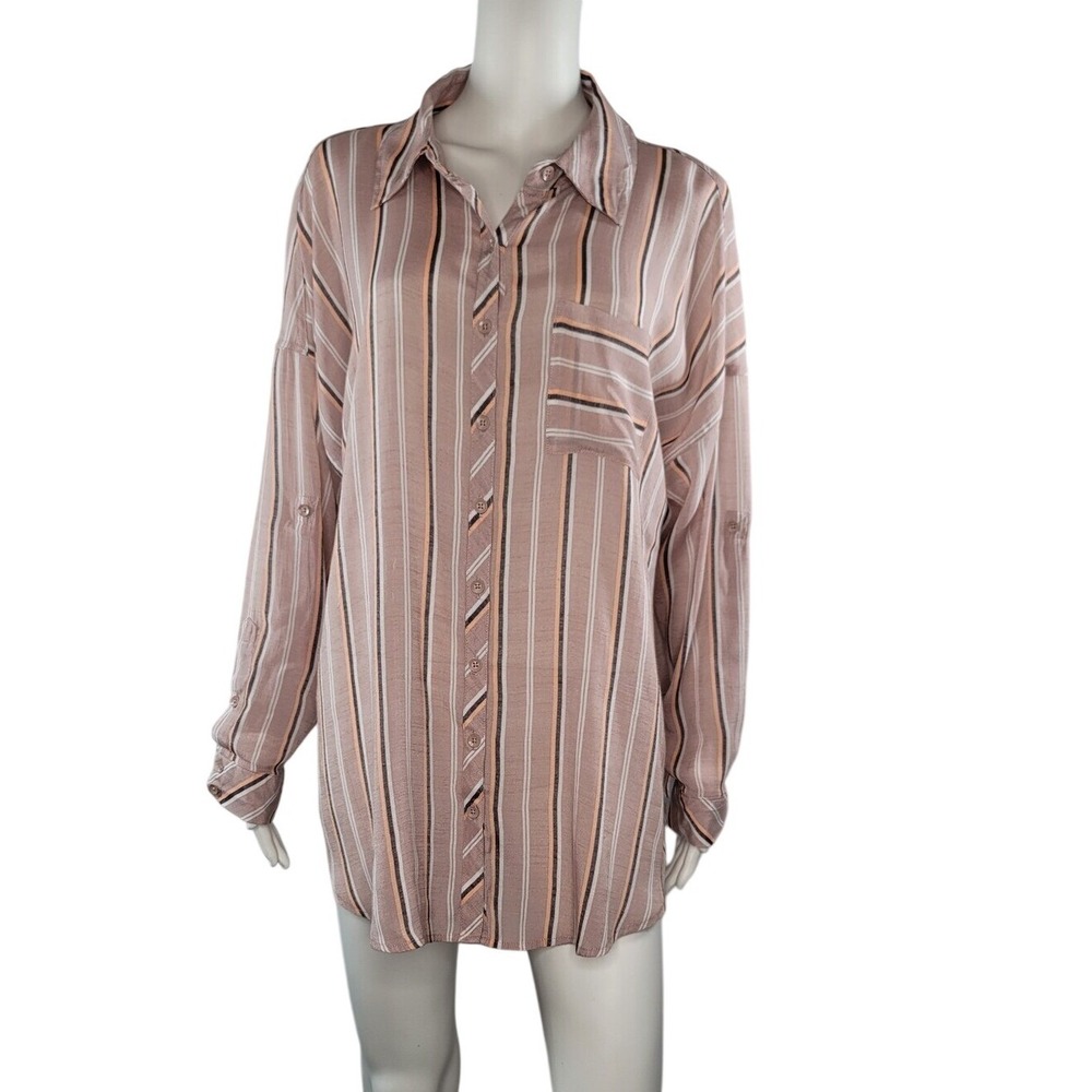 Torrid Striped Button-Up Long Sleeve Blouse
